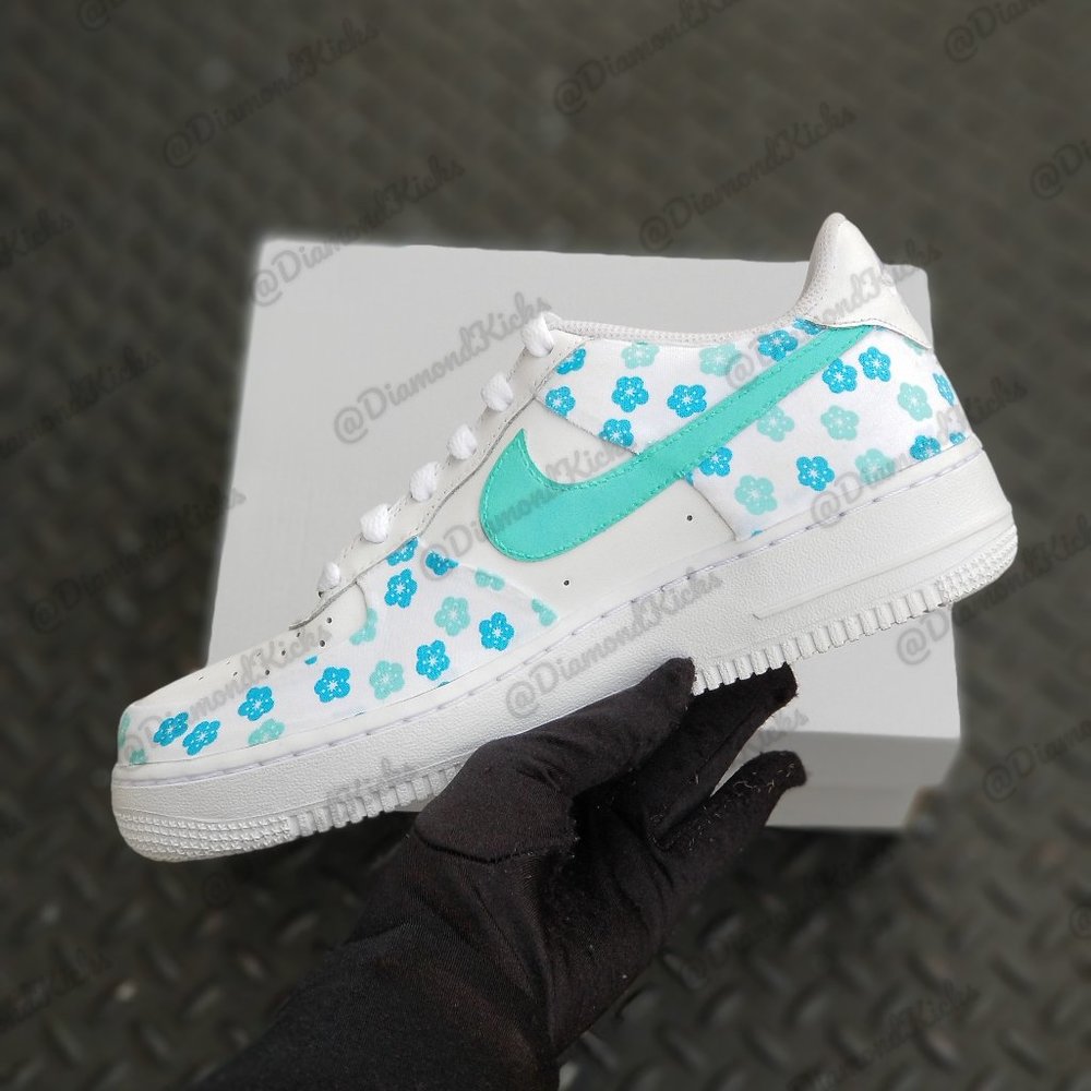 Custom Nike Air Force 1 White Floral Blue Mint